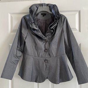 Dressy gray jacket size large 4 layer ruffled collar. Jenny T